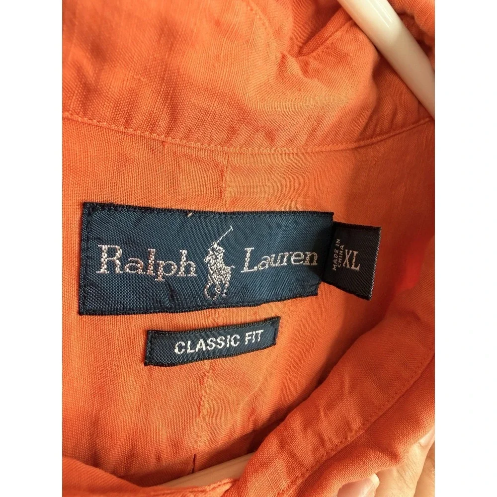 Polo Ralph Lauren Linen Silk‎ Shirt XL Orange Classic Fit Button Down Coastal